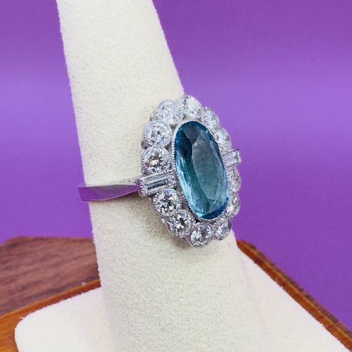 PLATINUM ELONGATED OVAL CUT AQUAMARINE 400CT DIAMOND 140CT CLUSTER RING - ADDITIONAL PHOTO 7