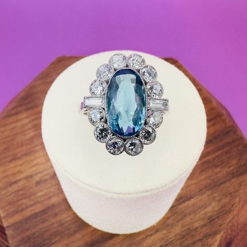 PLATINUM ELONGATED OVAL CUT AQUAMARINE 400CT DIAMOND 140CT CLUSTER RING - ADDITIONAL PHOTO 8