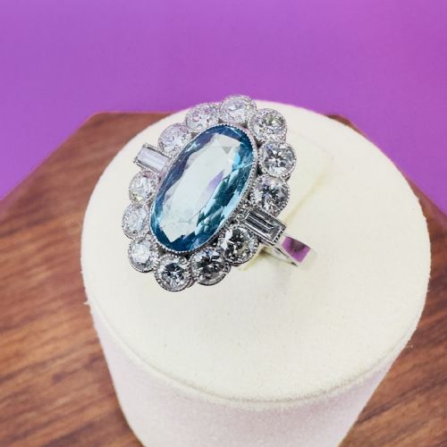 PLATINUM ELONGATED OVAL CUT AQUAMARINE 400CT DIAMOND 140CT CLUSTER RING - ADDITIONAL PHOTO 9