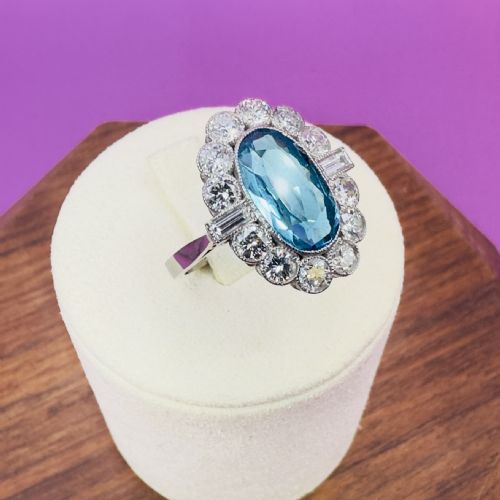 PLATINUM ELONGATED OVAL CUT AQUAMARINE 400CT DIAMOND 140CT CLUSTER RING - ADDITIONAL PHOTO 10