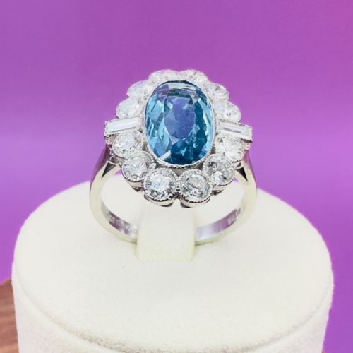 PLATINUM ELONGATED OVAL CUT AQUAMARINE 400CT DIAMOND 140CT CLUSTER RING - ADDITIONAL PHOTO 11