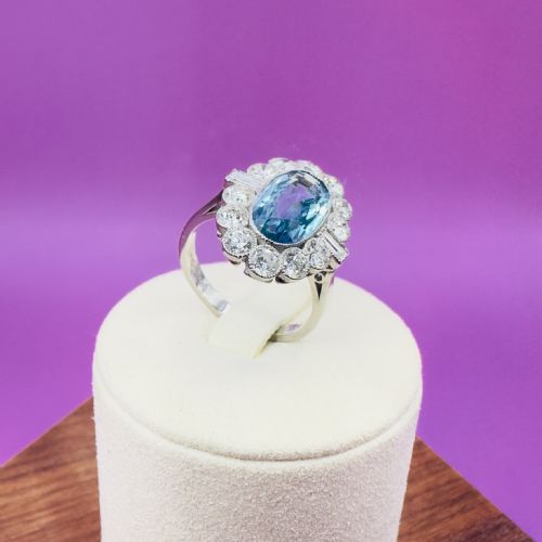 PLATINUM ELONGATED OVAL CUT AQUAMARINE 400CT DIAMOND 140CT CLUSTER RING - ADDITIONAL PHOTO 13