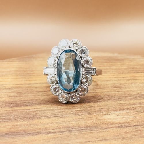 PLATINUM ELONGATED OVAL CUT AQUAMARINE 400CT DIAMOND 140CT CLUSTER RING - ADDITIONAL PHOTO 14