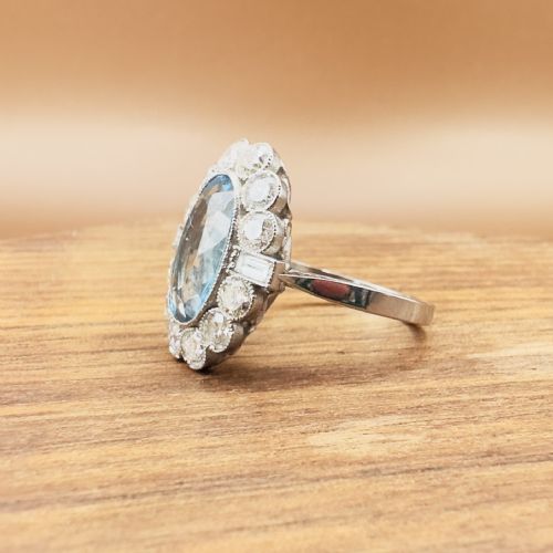 PLATINUM ELONGATED OVAL CUT AQUAMARINE 400CT DIAMOND 140CT CLUSTER RING - ADDITIONAL PHOTO 15