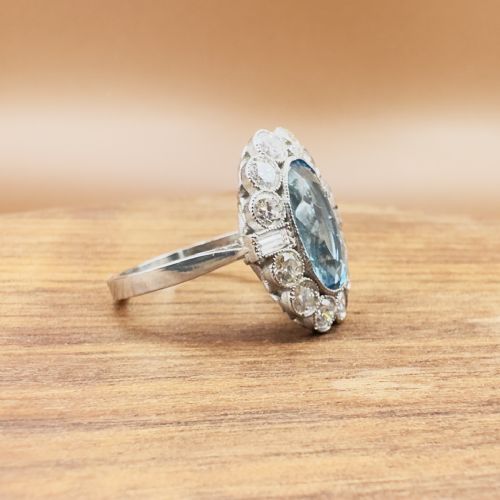 PLATINUM ELONGATED OVAL CUT AQUAMARINE 400CT DIAMOND 140CT CLUSTER RING - ADDITIONAL PHOTO 16