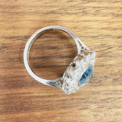 PLATINUM ELONGATED OVAL CUT AQUAMARINE 400CT DIAMOND 140CT CLUSTER RING - ADDITIONAL PHOTO 17
