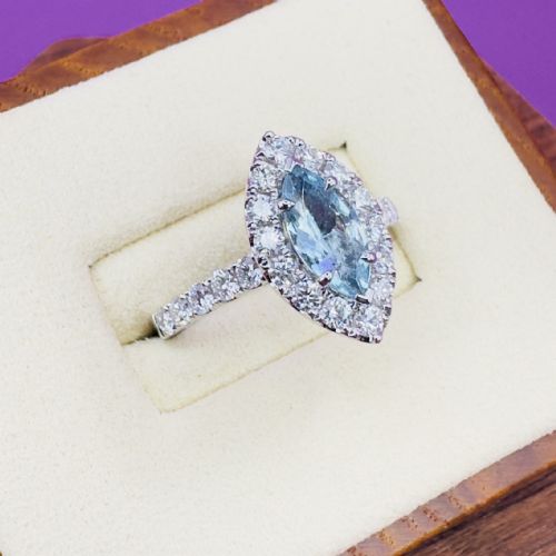 PLATINUM MARQUIS CUT AQUAMARINE 100CT AND DIAMOND 130CT CLUSTER RING 66G - ADDITIONAL PHOTO 2
