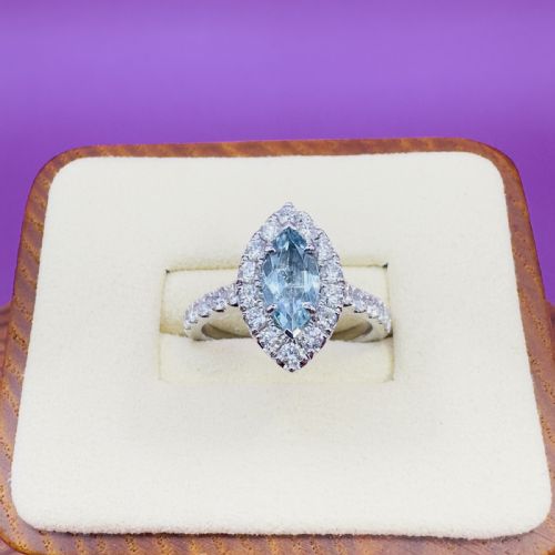 PLATINUM MARQUIS CUT AQUAMARINE 100CT AND DIAMOND 130CT CLUSTER RING 66G - ADDITIONAL PHOTO 3