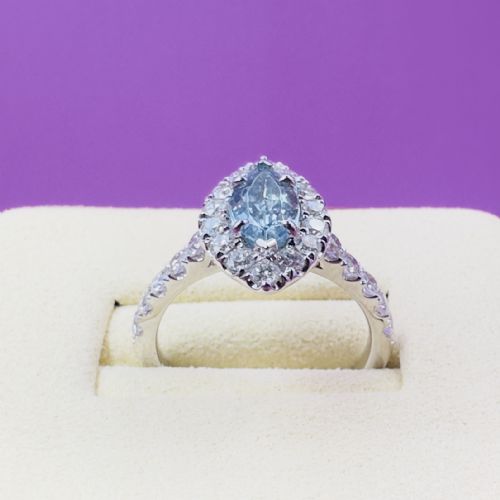 PLATINUM MARQUIS CUT AQUAMARINE 100CT AND DIAMOND 130CT CLUSTER RING 66G - ADDITIONAL PHOTO 4