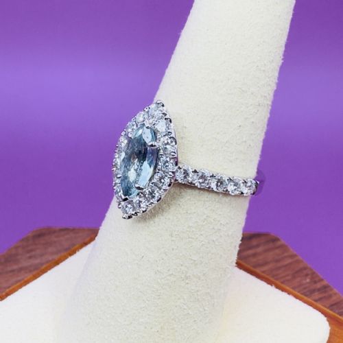 PLATINUM MARQUIS CUT AQUAMARINE 100CT AND DIAMOND 130CT CLUSTER RING 66G - ADDITIONAL PHOTO 6