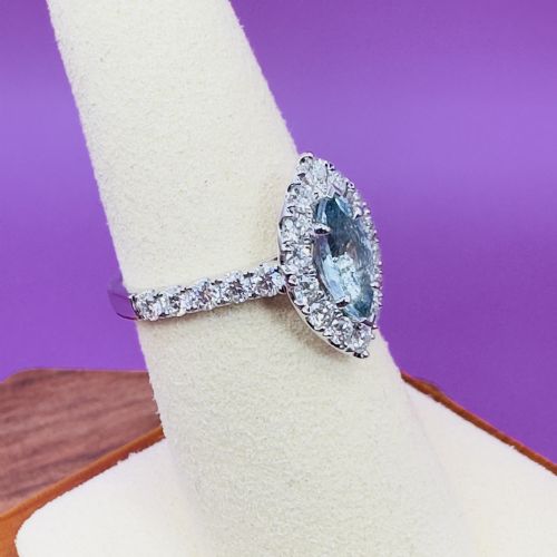 PLATINUM MARQUIS CUT AQUAMARINE 100CT AND DIAMOND 130CT CLUSTER RING 66G - ADDITIONAL PHOTO 7