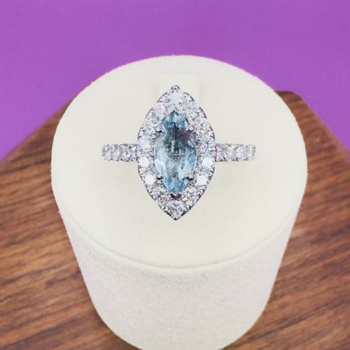 PLATINUM MARQUIS CUT AQUAMARINE 100CT AND DIAMOND 130CT CLUSTER RING 66G - ADDITIONAL PHOTO 8