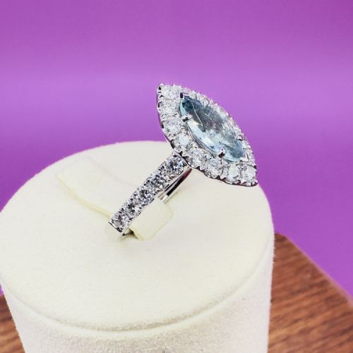 PLATINUM MARQUIS CUT AQUAMARINE 100CT AND DIAMOND 130CT CLUSTER RING 66G - ADDITIONAL PHOTO 10