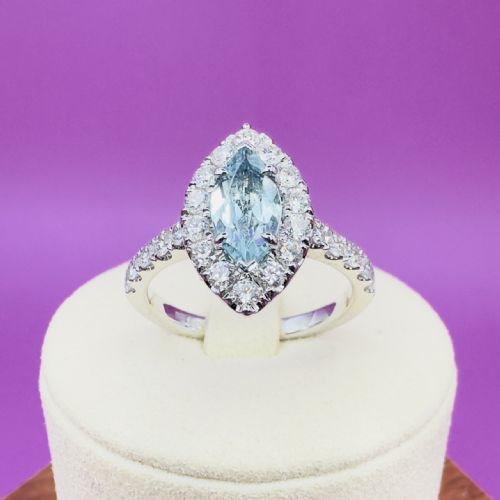 PLATINUM MARQUIS CUT AQUAMARINE 100CT AND DIAMOND 130CT CLUSTER RING 66G - ADDITIONAL PHOTO 11