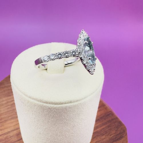 PLATINUM MARQUIS CUT AQUAMARINE 100CT AND DIAMOND 130CT CLUSTER RING 66G - ADDITIONAL PHOTO 14