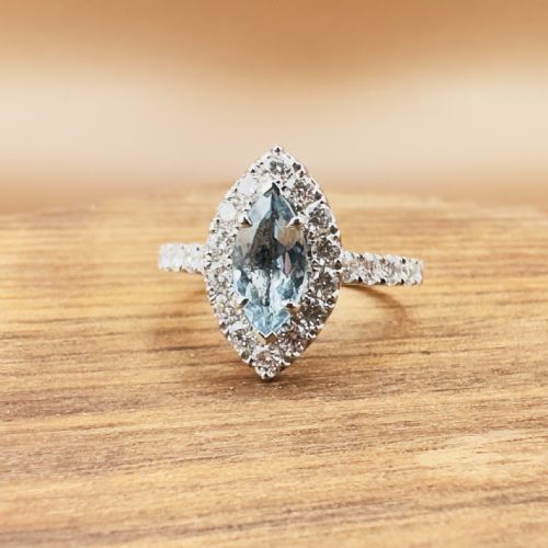 PLATINUM MARQUIS CUT AQUAMARINE 100CT AND DIAMOND 130CT CLUSTER RING 66G - ADDITIONAL PHOTO 15