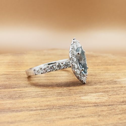 PLATINUM MARQUIS CUT AQUAMARINE 100CT AND DIAMOND 130CT CLUSTER RING 66G - ADDITIONAL PHOTO 17