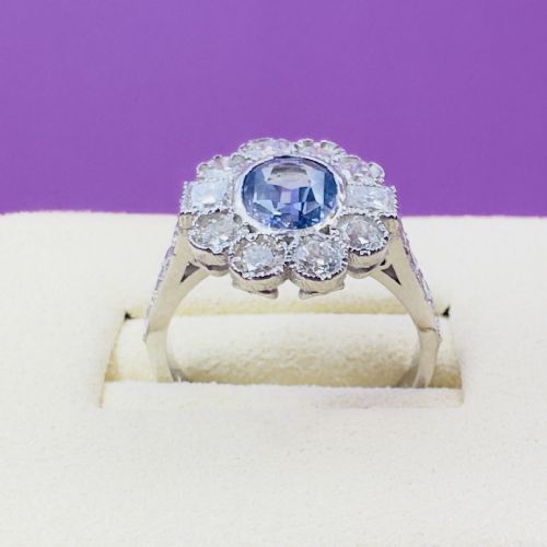 PLATINUM OVAL CUT TANZANITE AND DIAMOND 140CT DIAMOND CLUSTER RING 60G - ADDITIONAL PHOTO 3