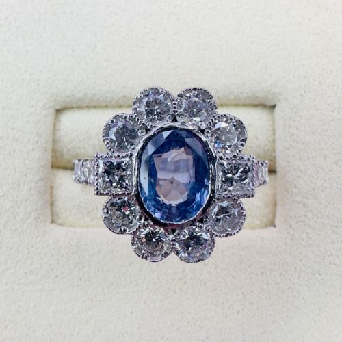 PLATINUM OVAL CUT TANZANITE AND DIAMOND 140CT DIAMOND CLUSTER RING 60G - ADDITIONAL PHOTO 4