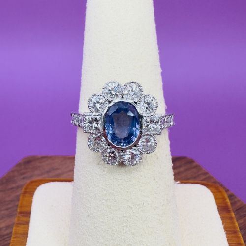PLATINUM OVAL CUT TANZANITE AND DIAMOND 140CT DIAMOND CLUSTER RING 60G - ADDITIONAL PHOTO 5