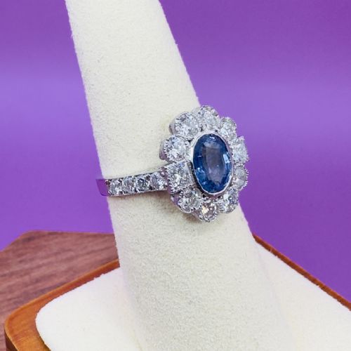 PLATINUM OVAL CUT TANZANITE AND DIAMOND 140CT DIAMOND CLUSTER RING 60G - ADDITIONAL PHOTO 7