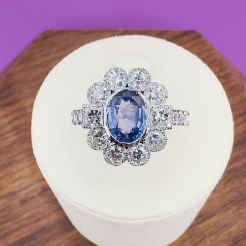PLATINUM OVAL CUT TANZANITE AND DIAMOND 140CT DIAMOND CLUSTER RING 60G - ADDITIONAL PHOTO 8