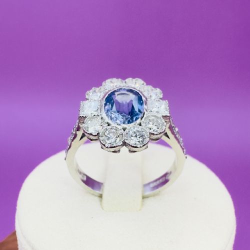 PLATINUM OVAL CUT TANZANITE AND DIAMOND 140CT DIAMOND CLUSTER RING 60G - ADDITIONAL PHOTO 11