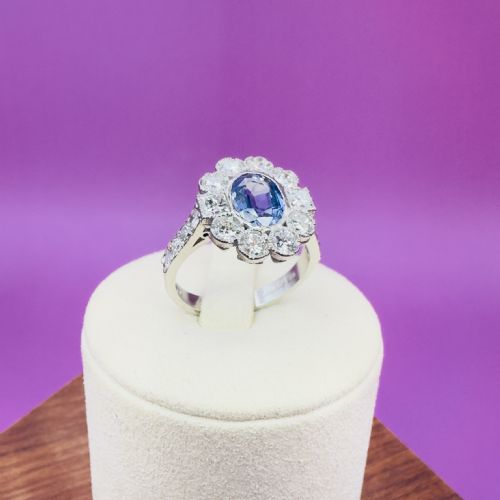 PLATINUM OVAL CUT TANZANITE AND DIAMOND 140CT DIAMOND CLUSTER RING 60G - ADDITIONAL PHOTO 13
