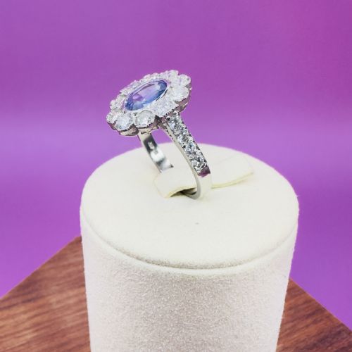 PLATINUM OVAL CUT TANZANITE AND DIAMOND 140CT DIAMOND CLUSTER RING 60G - ADDITIONAL PHOTO 14