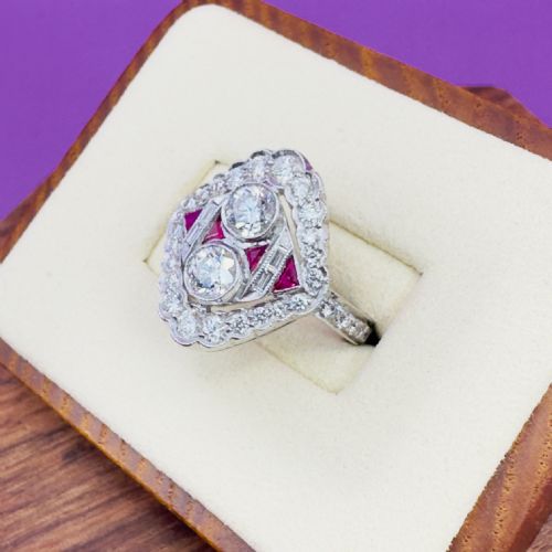 18CT WHITE GOLD NAVETTE DIAMOND 150CT AND RUBY CLUSTER RING CERTIFICATION - ADDITIONAL PHOTO 1