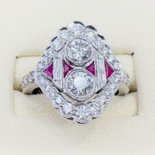 18CT WHITE GOLD NAVETTE DIAMOND 150CT AND RUBY CLUSTER RING CERTIFICATION - ADDITIONAL PHOTO 2