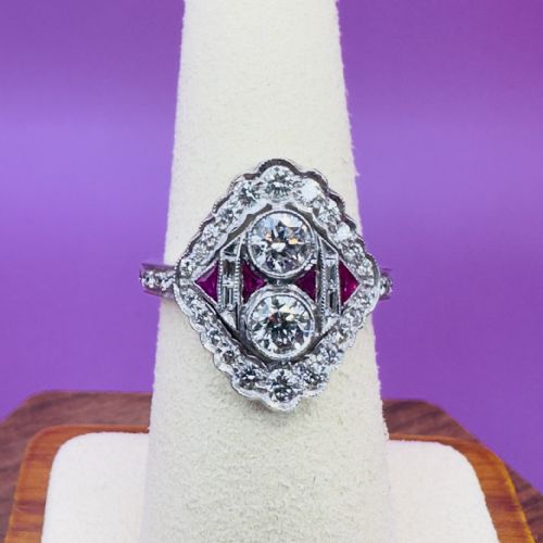 18CT WHITE GOLD NAVETTE DIAMOND 150CT AND RUBY CLUSTER RING CERTIFICATION - ADDITIONAL PHOTO 3