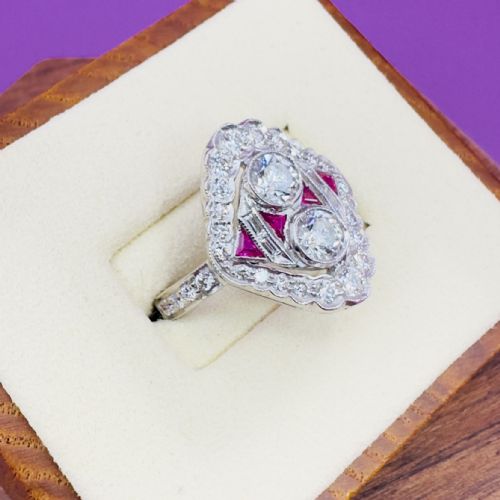 18CT WHITE GOLD NAVETTE DIAMOND 150CT AND RUBY CLUSTER RING CERTIFICATION - ADDITIONAL PHOTO 4
