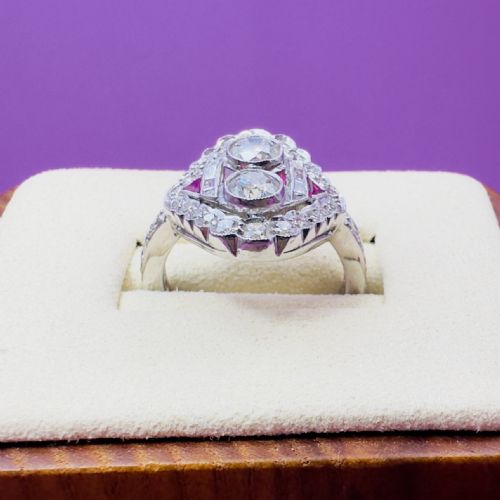 18CT WHITE GOLD NAVETTE DIAMOND 150CT AND RUBY CLUSTER RING CERTIFICATION - ADDITIONAL PHOTO 5