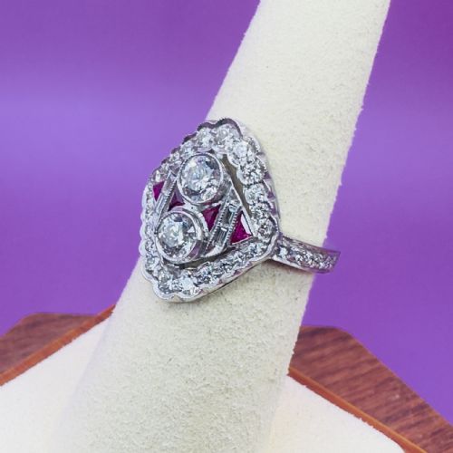 18CT WHITE GOLD NAVETTE DIAMOND 150CT AND RUBY CLUSTER RING CERTIFICATION - ADDITIONAL PHOTO 6