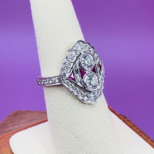 18CT WHITE GOLD NAVETTE DIAMOND 150CT AND RUBY CLUSTER RING CERTIFICATION - ADDITIONAL PHOTO 7