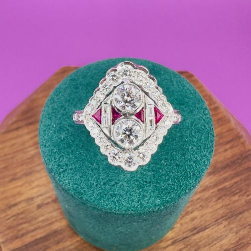 18CT WHITE GOLD NAVETTE DIAMOND 150CT AND RUBY CLUSTER RING CERTIFICATION - ADDITIONAL PHOTO 8