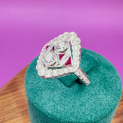 18CT WHITE GOLD NAVETTE DIAMOND 150CT AND RUBY CLUSTER RING CERTIFICATION - ADDITIONAL PHOTO 9