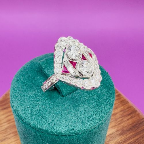 18CT WHITE GOLD NAVETTE DIAMOND 150CT AND RUBY CLUSTER RING CERTIFICATION - ADDITIONAL PHOTO 10
