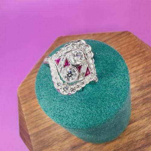 18CT WHITE GOLD NAVETTE DIAMOND 150CT AND RUBY CLUSTER RING CERTIFICATION - ADDITIONAL PHOTO 11