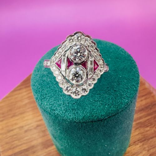 18CT WHITE GOLD NAVETTE DIAMOND 150CT AND RUBY CLUSTER RING CERTIFICATION - ADDITIONAL PHOTO 12