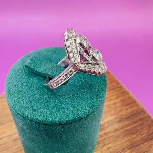 18CT WHITE GOLD NAVETTE DIAMOND 150CT AND RUBY CLUSTER RING CERTIFICATION - ADDITIONAL PHOTO 13