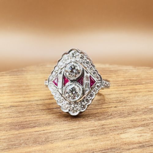 18CT WHITE GOLD NAVETTE DIAMOND 150CT AND RUBY CLUSTER RING CERTIFICATION - ADDITIONAL PHOTO 14