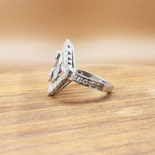 18CT WHITE GOLD NAVETTE DIAMOND 150CT AND RUBY CLUSTER RING CERTIFICATION - ADDITIONAL PHOTO 15