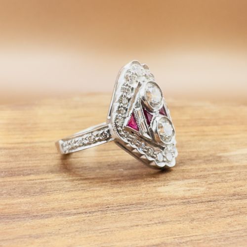 18CT WHITE GOLD NAVETTE DIAMOND 150CT AND RUBY CLUSTER RING CERTIFICATION - ADDITIONAL PHOTO 16