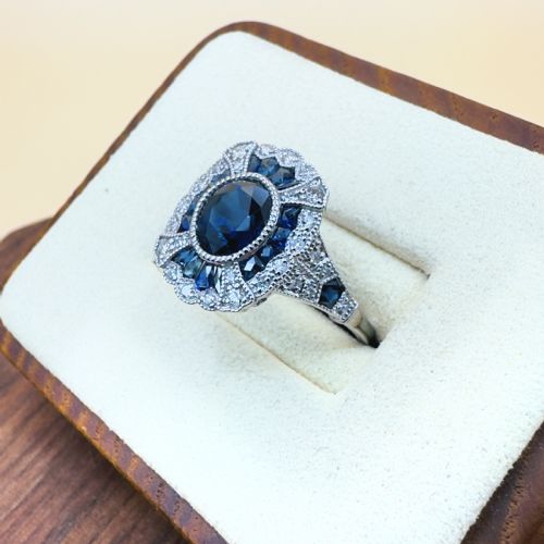 PLATINUM DIAMOND 023CT AND SAPPHIRE 215CT CLUSTER RING - ADDITIONAL PHOTO 1