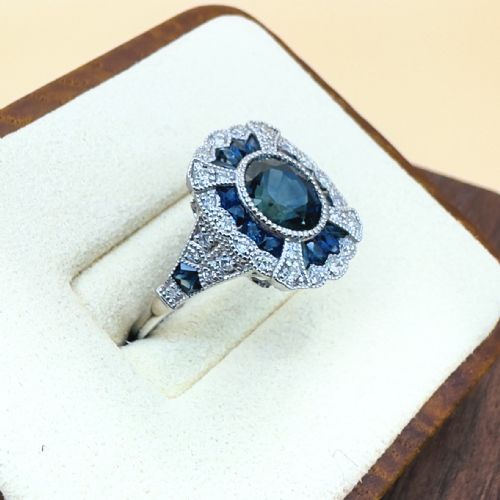 PLATINUM DIAMOND 023CT AND SAPPHIRE 215CT CLUSTER RING - ADDITIONAL PHOTO 3