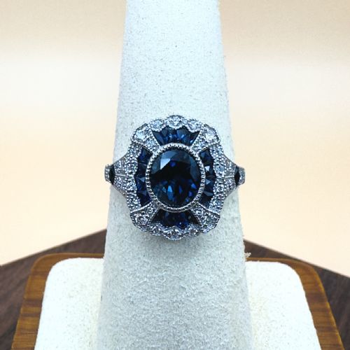 PLATINUM DIAMOND 023CT AND SAPPHIRE 215CT CLUSTER RING - ADDITIONAL PHOTO 7
