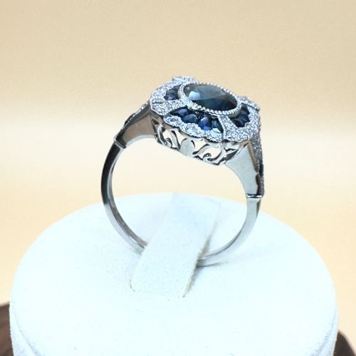 PLATINUM DIAMOND 023CT AND SAPPHIRE 215CT CLUSTER RING - ADDITIONAL PHOTO 12