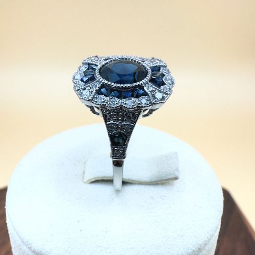 PLATINUM DIAMOND 023CT AND SAPPHIRE 215CT CLUSTER RING - ADDITIONAL PHOTO 13